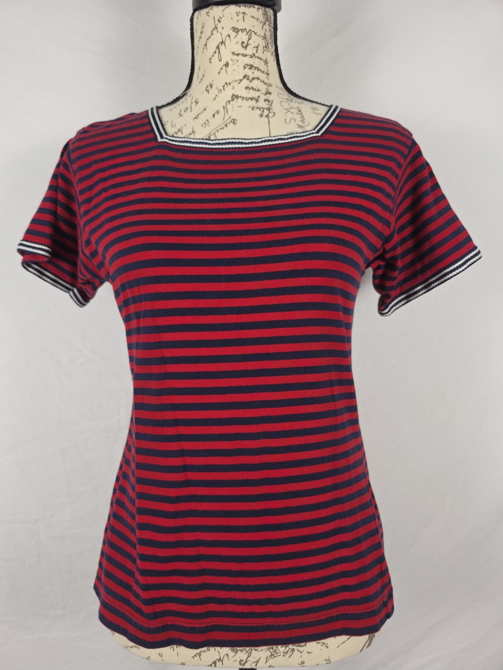 Pusser's Shoreline Collection Nautical Red & Navy Striped Boat Neck Shirt - L